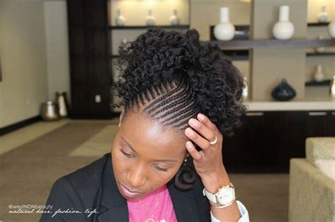 This braid type involves creating mini cornrows along with your natural parting but leaving the majority of the hair free and. Natural Cornrow Hairstyle | Hair beauty, Marley hair ...