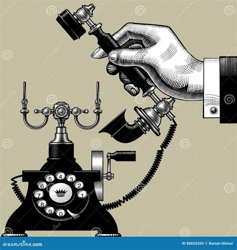 Hand Of Man With Retro Black Phone Stock Vector Illustration Of Call