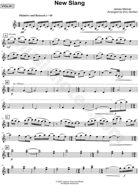 the shins new slang violin 1 string quartet sheet music in c major download and print