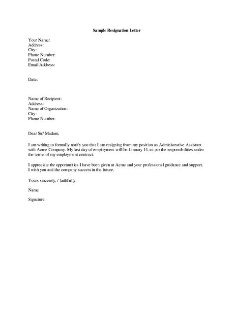 Resignation Letter Sample 19 Letter Of Resignation Resignation