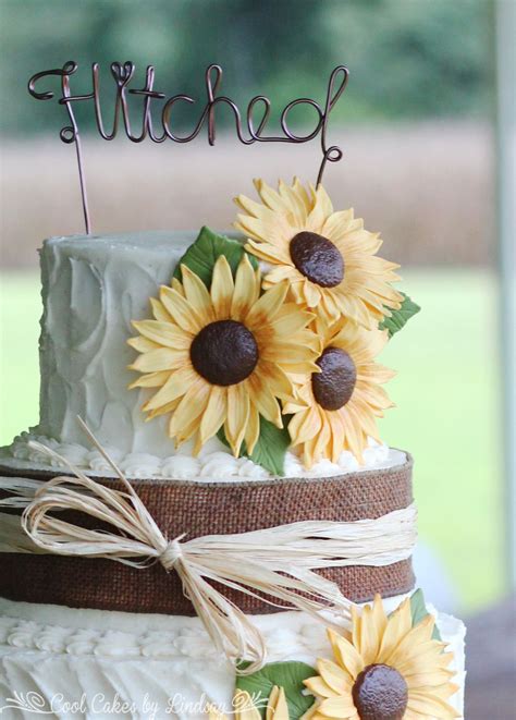 Fondant Sunflowers Wedding Cake Textured Buttercream And Burlap