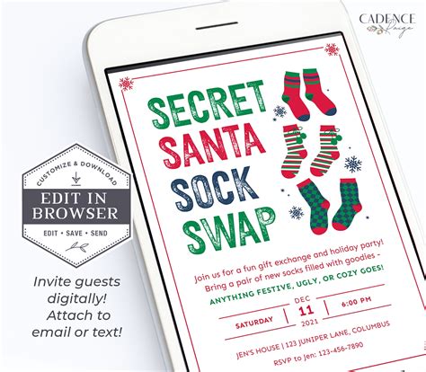 Christmas Sock Exchange Party Invite Holiday Sock Swap Party Etsy