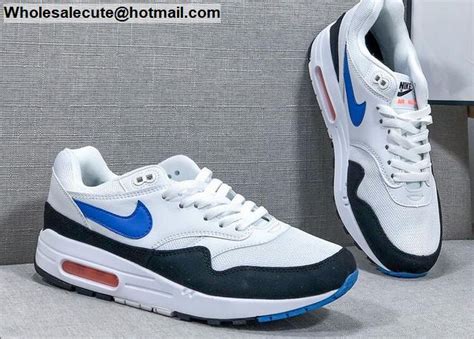 Mens Nike Air Max 1 White Black Blue 19576 Wholesale Sneakers