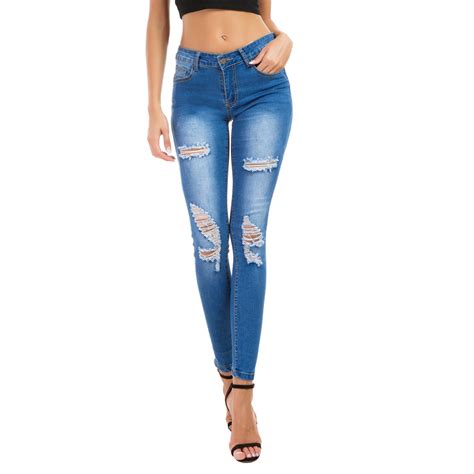 Oem Torn Jeans Hole Knee Dark Wash High Rise Skinny Jeans Buy Hot