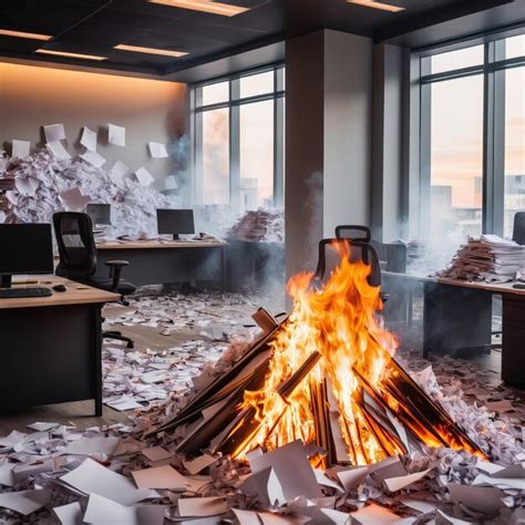 Premium Ai Image Photo Of Office On Fire Piles Of Paper Burning