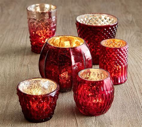 Eclectic Mercury Votives Potterybarn Red Glass Candle Holder Red
