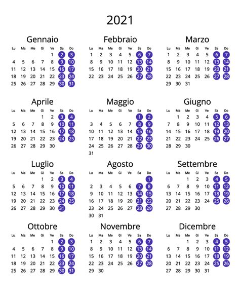 2021 Yearly Italy Calendar  Format