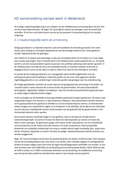 Samenvatting H H Samenvatting Sociaal Werk In Nederland De Huidige