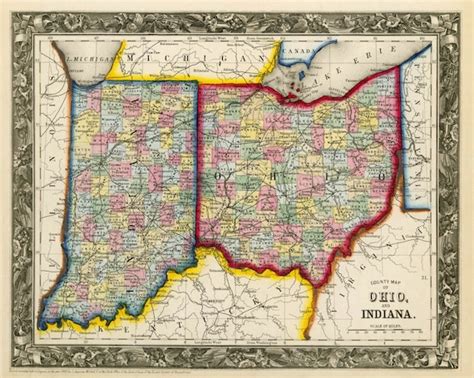 Ohio Map Indiana Map Old Maps Prints Fine By Ancientshades