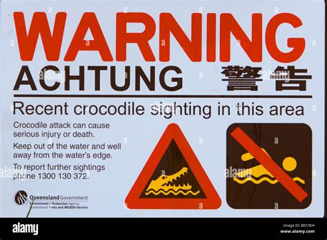 Crocodile Warning Sign Stock Photo Alamy