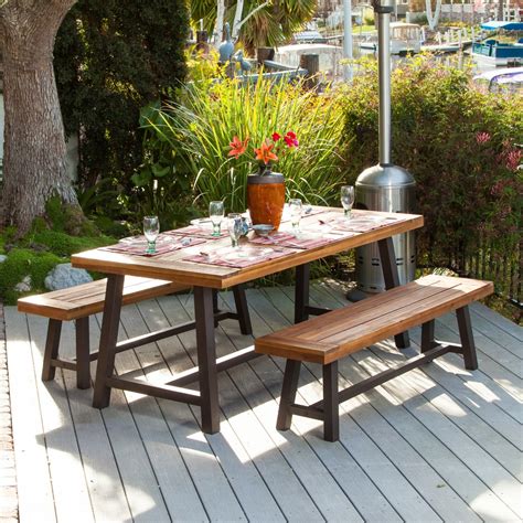 The table transforms to become a small outdoor bench or patio bench. Bowman Wood Picnic Table Set with Detached Benches