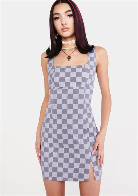 Denim Checkered Mini Dress Blue Dolls Kill