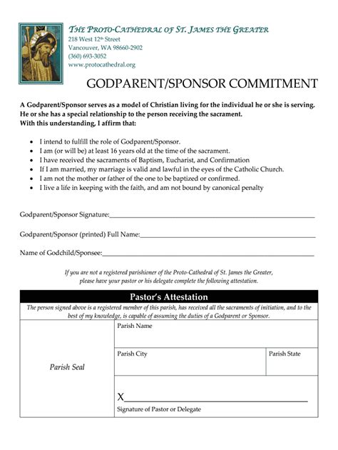 Fillable Online Godparentsponsor Certificate For Baptism St James
