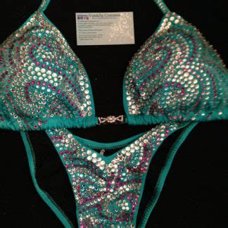 Blue With Rhinestones Figure Physique Competition Suit