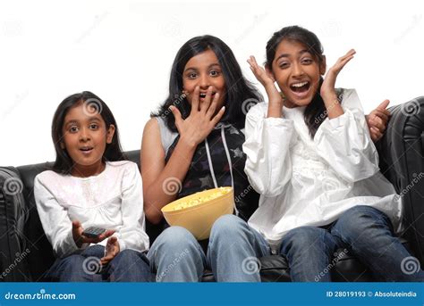 Group Of Girls Watching Tv Stock Image Image Of Entertainment 28019193