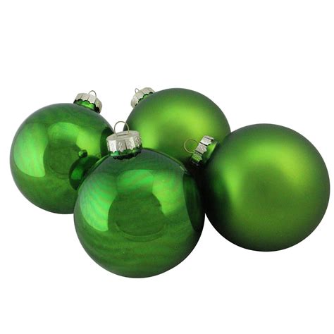 4 Piece Shiny And Matte Kiwi Green Glass Ball Christmas Ornament Set 4