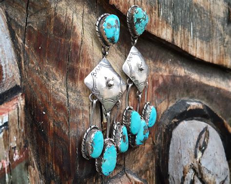 Natural Morenci Turquoise Dangle Earrings Vintage Navajo Native