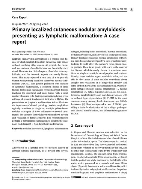 Pdf Primary Localized Cutaneous Nodular Amyloidosis Presenting As