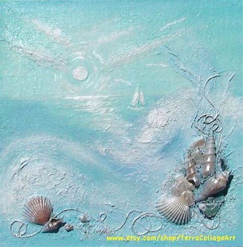 Nice Morning At The Ocean Original Mixed Media Art Sea Shell Beach