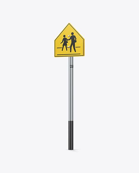 Glossy Traffic Sign Mockup Half Side View On Yellow Images Object Mockups