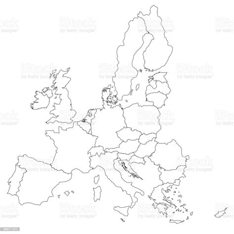 Simple All European Union Countries In One Outline Map Eps10 Stock