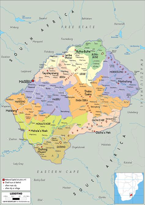 Lesotho Map Political Worldometer