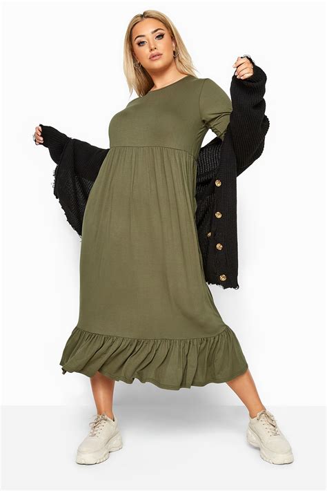 Limited Collection Khaki Midi Smock Dress Yours Clothing