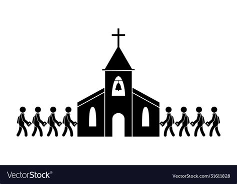 People Going To Entering Church Black And White Vector Image