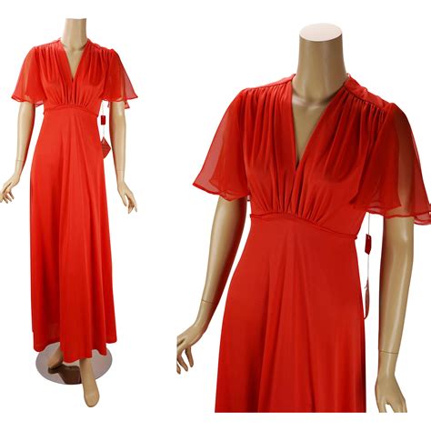 Vintage 1970s Evening Dress Nos Tangerine Formal Party Dress Sz 78 B34