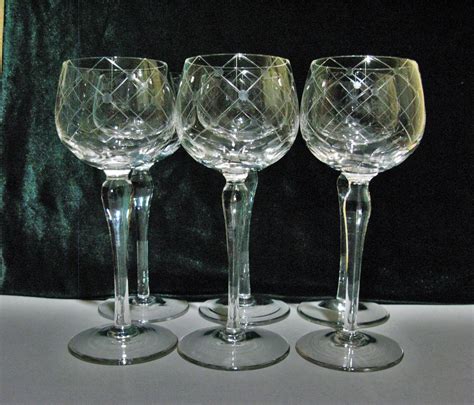 Elegant Etched Crystal Wine Glasses Set Of 6 Quality Engraved Crystal Hock Glasses Hand Blown