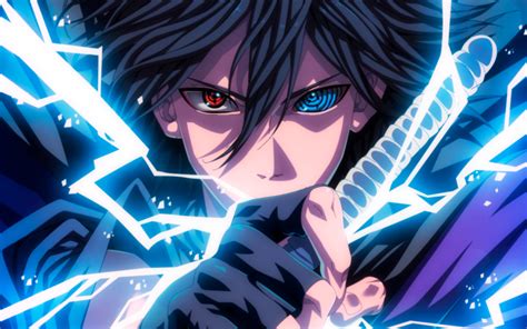 Download Wallpapers Sasuke Uchiha Neon Lights Manga Artwork Anime