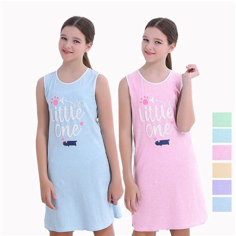Girls Clothing Night Dress Vest Pajamas Teenage Cotton Nightgown