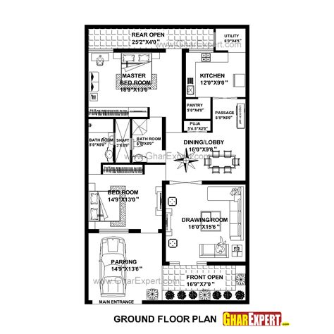 House Plan For 33 Feet By 56 Feet Plot Plot Size 205 Square Yards