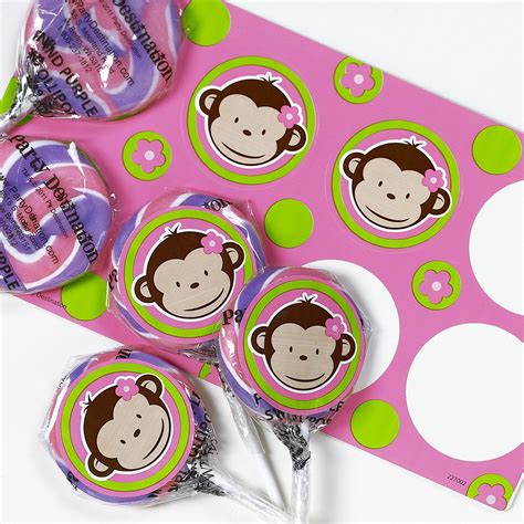 Pink Mod Monkey Small Lollipop Sticker Kit Monkey Birthday Parties