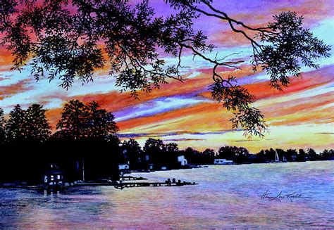 Sunset At The Lake Painting By Hanne Lore Koehler Fine Art America