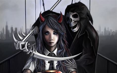 Grim Reaper Women Skull Skeleton Bones Digital Art