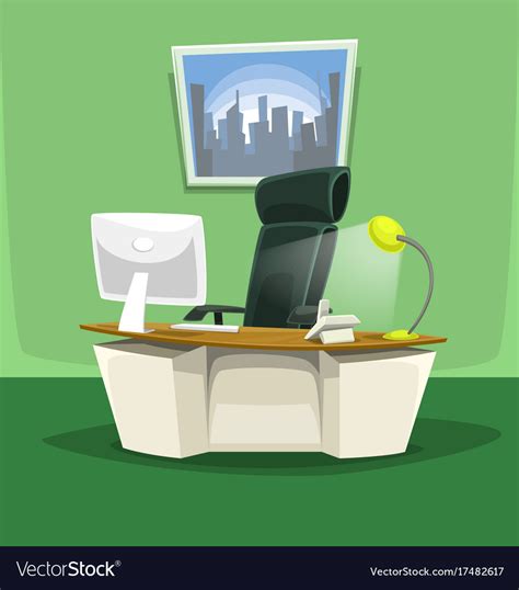 Download the perfect office pictures. Cartoon office desk chair monitor phone scene set Vector Image