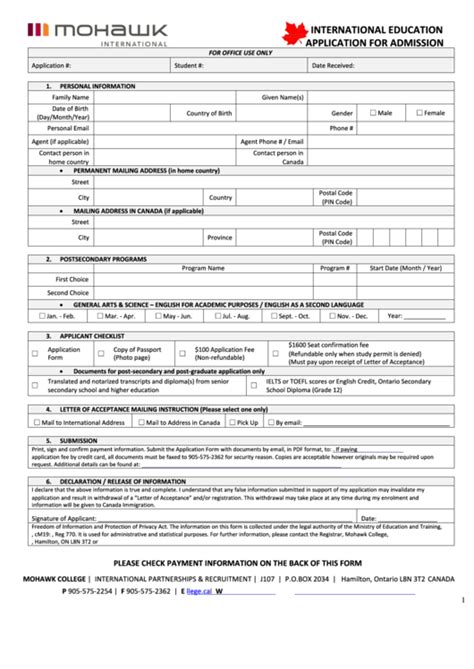 Fillable Application Form Mohawk College Printable Pdf Download
