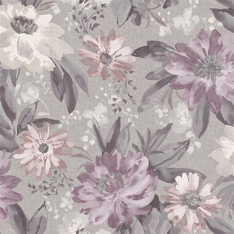 Fall in love with the timeless beauty of floral patterned wallpaper. Arthouse Painted Dahlia Heather Floral Grey And Purple ...