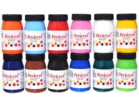 Set Of Acrylic Paints For Fabrics Fevicryl Pidilite 12 Colors 50 Ml