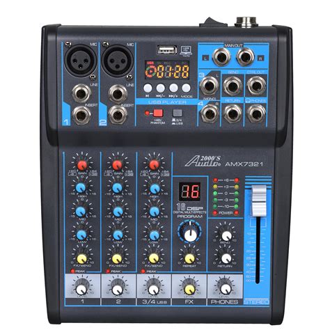 Audio2000s Amx7321 Professional Four Channel Audio Mixer With Usb