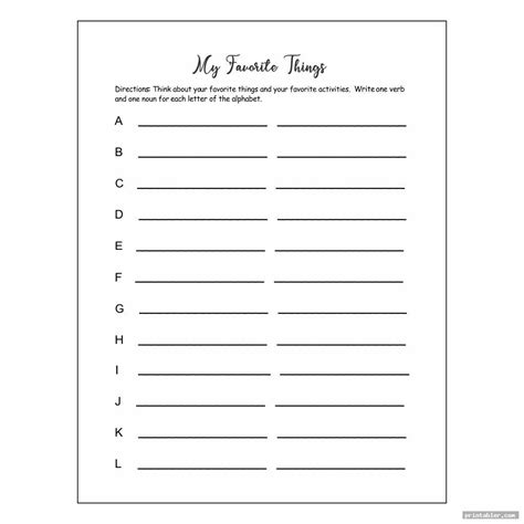 Favorite Things List Template Printable Gridgit Com