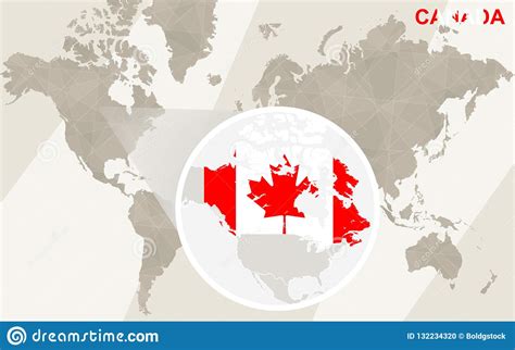 Zoom On Canada Map And Flag World Map Stock Vector Illustration Of