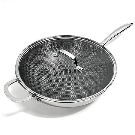 Amazon Com Lexi Home Stainless Steel Wok Frying Pan With Lid Qt