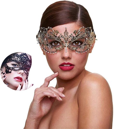 Masquerade Mask For Women Shiny Rhinestone Venetian Party Prom Ball Metal Mask