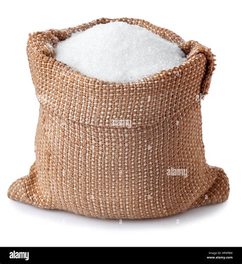 Sugar In Burlap Sack Isolated On White Background Full Bag Of Sugar