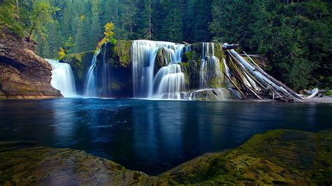 1366x768px 720p Free Download Beautiful Waterfalls On Green Algae