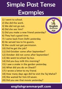 20 Sentences In Simple Past Tense Simple Past Tense Examples English