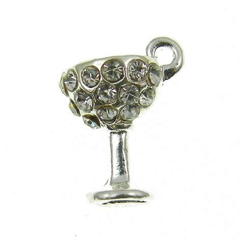 18mm Wine Glass Crystal Diamante Charm Silver Plated The Bead Shop