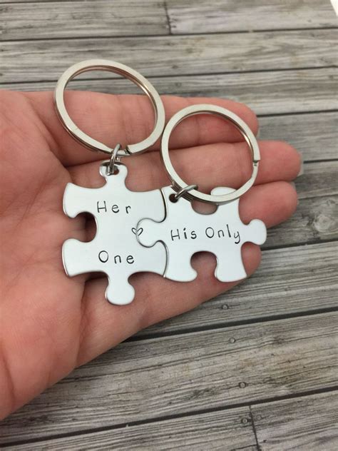 Gifts for husband, wife, christian couples. Boyfriend Gift, Couples Keychains, Her One His Only Puzzle ...